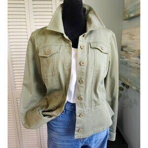 Rafaella Sage Green Peplum Button Jacket Womens size 10 or Medium MINT